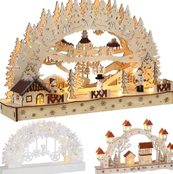 Monzana Verlichte Kerstfiguren^Kerstboog Sneeuwvlokken Led – Batterij – Warm Wit