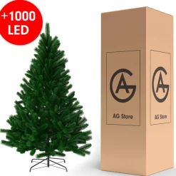 AG Store Kunstkerstbomen^Kerstboom Ag - Volle Boom - Kunstkerstboom 210Cm Hoog - 1160 Takken - Inclusief 1000 Leds- Kunstkerstbomen - Christmas Tree - Groot- Veel Takken - Donker Kerst - Decoratie