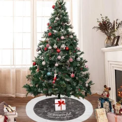 Selwo Kerstboomstandaarden^Kerstboomrok, Grote Luxe Nepbont, Wit-Grijs-Boom-Rok Met Sneeuwvlokken, Dubbele Lagen, Zachte Boomrok Voor Kerstfeestdecoraties, 120 Cm