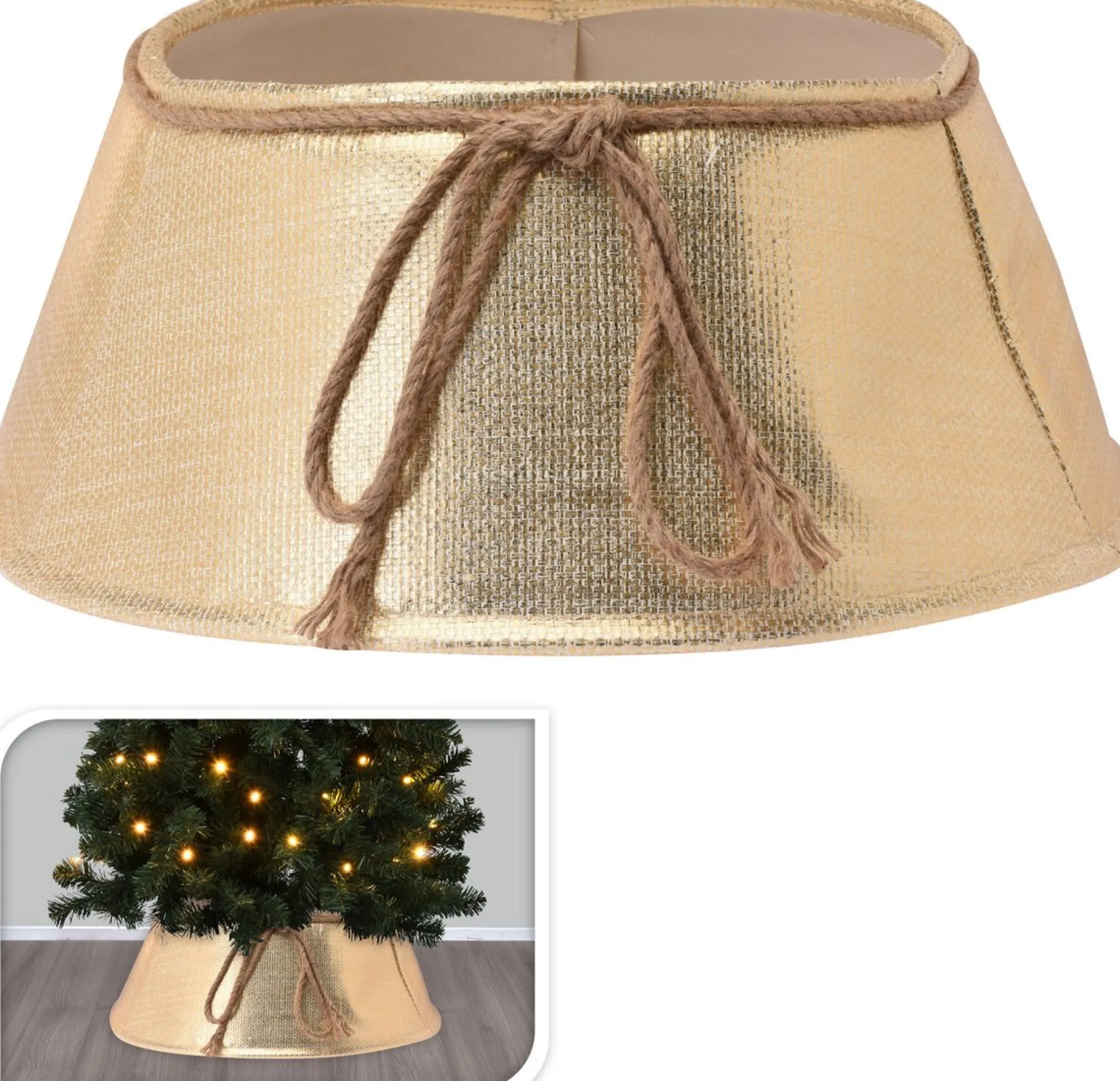 Merkloos Kerstboomstandaarden^Kerstboomrok/Kerstboommand Goud D60 X H25 Cm Voor Een Kerstboom Tot 210 Cm - Kerstboommanden/Kerstboomrokken