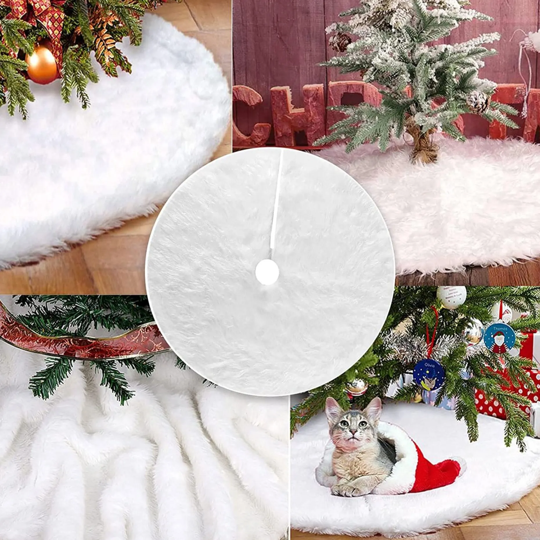 Selwo Kerstboomstandaarden^Kerstboomrok, Witte Boomrok Met 36 Stuks Geschenkstickers, Wit, Boomdeken, Kerstboomdeken, Kerstboomstandaard, Tapijt, Deken, Kerstdecoratie, Kerstboom, Rok (Wit, 90 Cm)