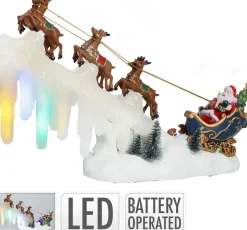 Kersthuisjebestellen Verlichte Kerstfiguren^ - Slee Met Kerstman En Rendieren - Vallende Ledverlichting - Snowfall Led - Beweging -B/O - Kersthuisjes & Kerstdorpen