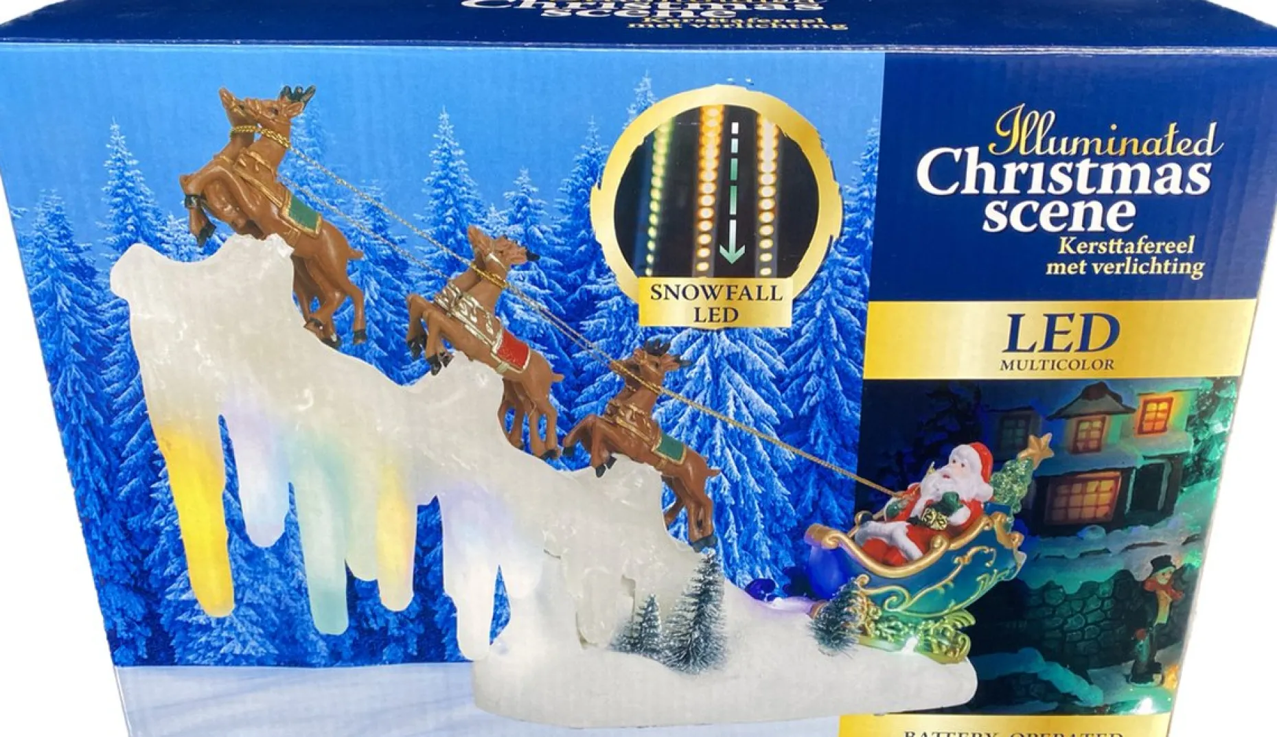 Kersthuisjebestellen Verlichte Kerstfiguren^ - Slee Met Kerstman En Rendieren - Vallende Ledverlichting - Snowfall Led - Beweging -B/O - Kersthuisjes & Kerstdorpen