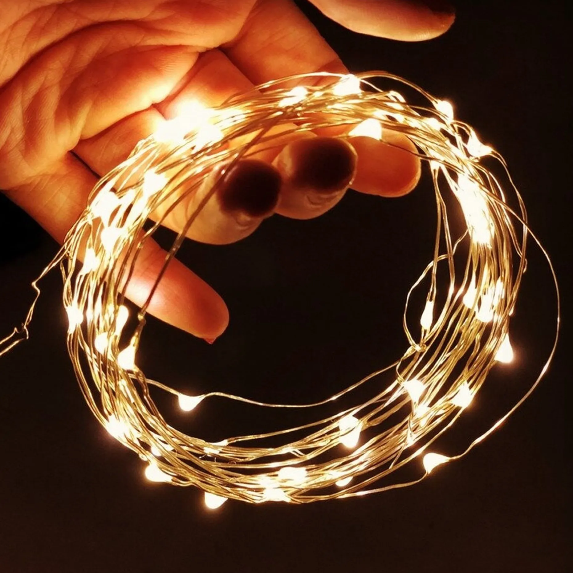 ABC-Led Lichtslangen^Kerst Koperdraad Led Verlichting - Warm Wit - 5 Meter - Incl. Batterijen Warm Wit 5 Meter