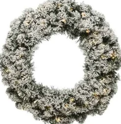 Decoris Kerstkrans/Dennenkrans - Groen - Verlichting En Kunstsneeuw - D50 Cm - Kerstkransen Outlet