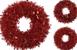 * Kerstkrans Van Lametta 50 Cm - Deurkrans Rood - Kerstversiering Buiten - Kerstdecoratie Store