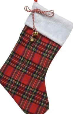 Decoris Kerstsok Rood Met Ruitjes 23 X 45 Cm - Kerstversiering/Kerstdecoratie Kerstsokken Shop