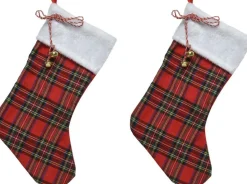 Decoris Kerstsok Rood Met Ruitjes 23 X 45 Cm - Kerstversiering/Kerstdecoratie Kerstsokken Shop