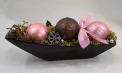 ZoeZo Design Kerststukje In Zwart Aardewerk Schaaltje, Bordeaux/ , L 24 Cm, H 10 Cm, Br 9 Cm Roze Store