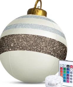 Family Christmas Verlichte Kerstfiguren^Kerstverlichting Buiten Op Batterijen - Opblaasbare Reuze Kerstbal Verlicht 60 Cm - Wit/Bruin - Rgb Kleuren + Afstandsbediening