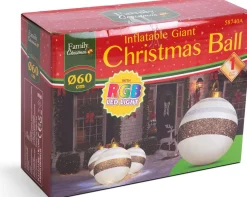 Family Christmas Verlichte Kerstfiguren^Kerstverlichting Buiten Op Batterijen - Opblaasbare Reuze Kerstbal Verlicht 60 Cm - Wit/Bruin - Rgb Kleuren + Afstandsbediening