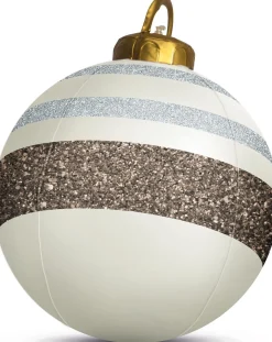 Family Christmas Verlichte Kerstfiguren^Kerstverlichting Buiten Op Batterijen - Opblaasbare Reuze Kerstbal Verlicht 60 Cm - Wit/Bruin - Rgb Kleuren + Afstandsbediening