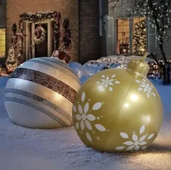Family Christmas Verlichte Kerstfiguren^Kerstverlichting Buiten Op Batterijen - Opblaasbare Reuze Kerstbal Verlicht 60 Cm - Goud/Wit - Rgb Kleuren + Afstandsbediening