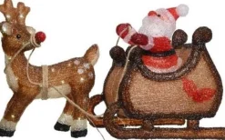 Lumineo Verlichte Kerstfiguren^Kerstverlichting Figuren Voor Buiten - Verlichte Kerstman Met Slee Led 90 Lampjes - 47 Cm - Koel Wit