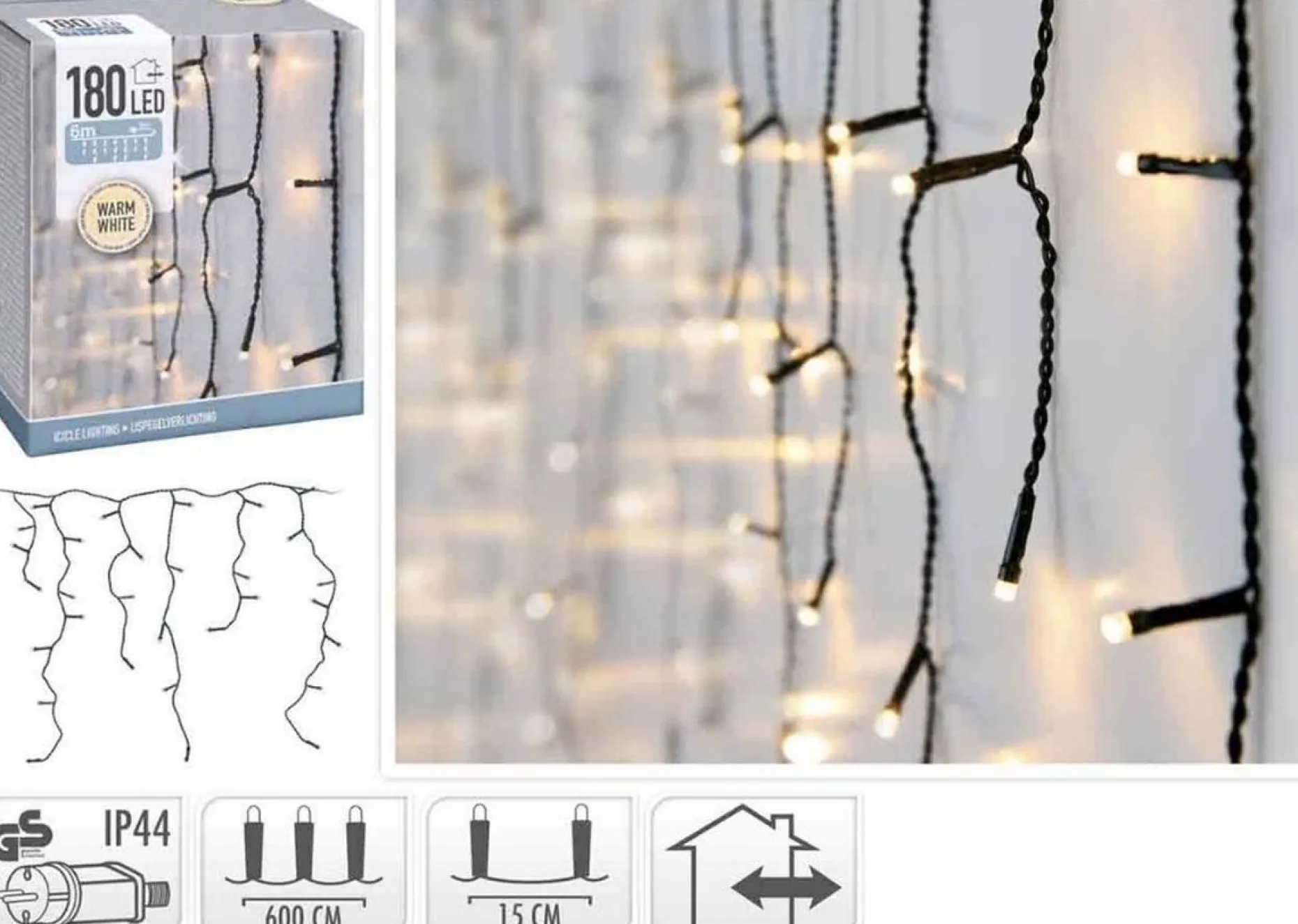 Merkloos Lichtgordijnen^Kerstverlichting - Ijspegel - Lichtgordijn - 6 Meter - Ijspegel - 180 Led's Voor Binnen & Buiten