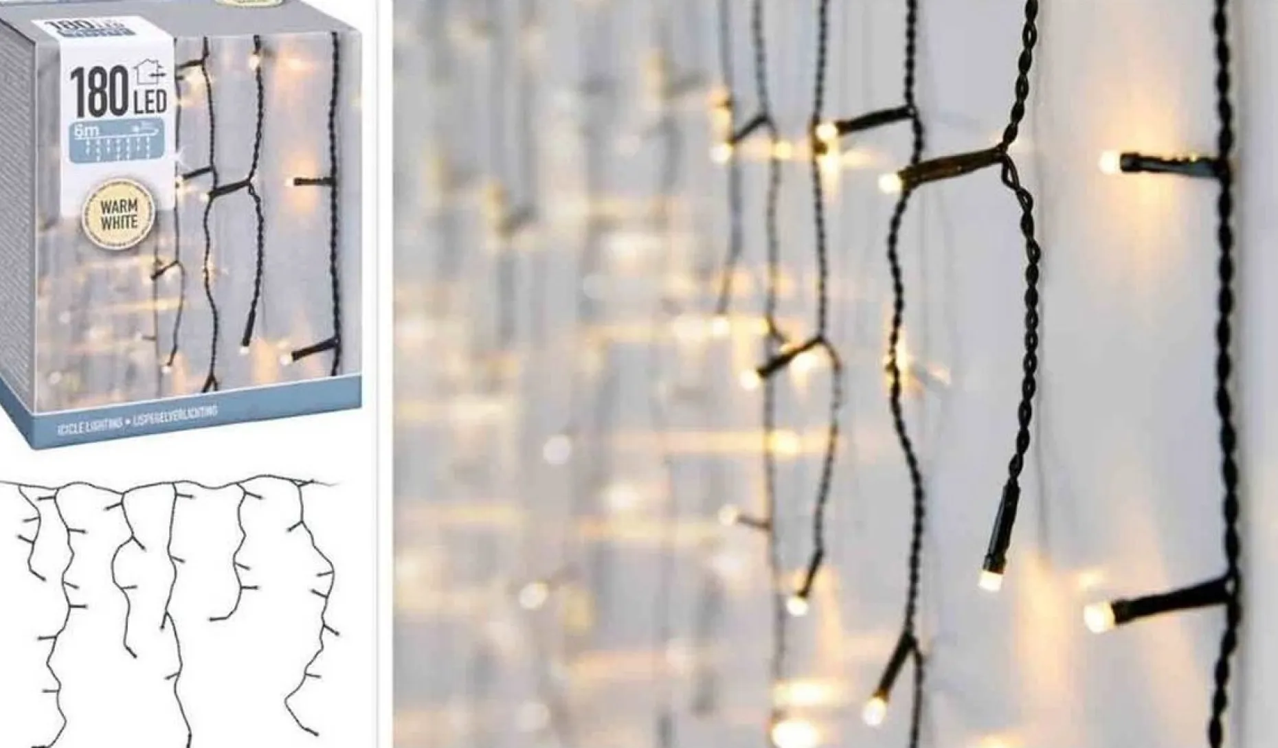 Merkloos Lichtgordijnen^Kerstverlichting - Ijspegel - Lichtgordijn - 6 Meter - Ijspegel - 180 Led's Voor Binnen & Buiten