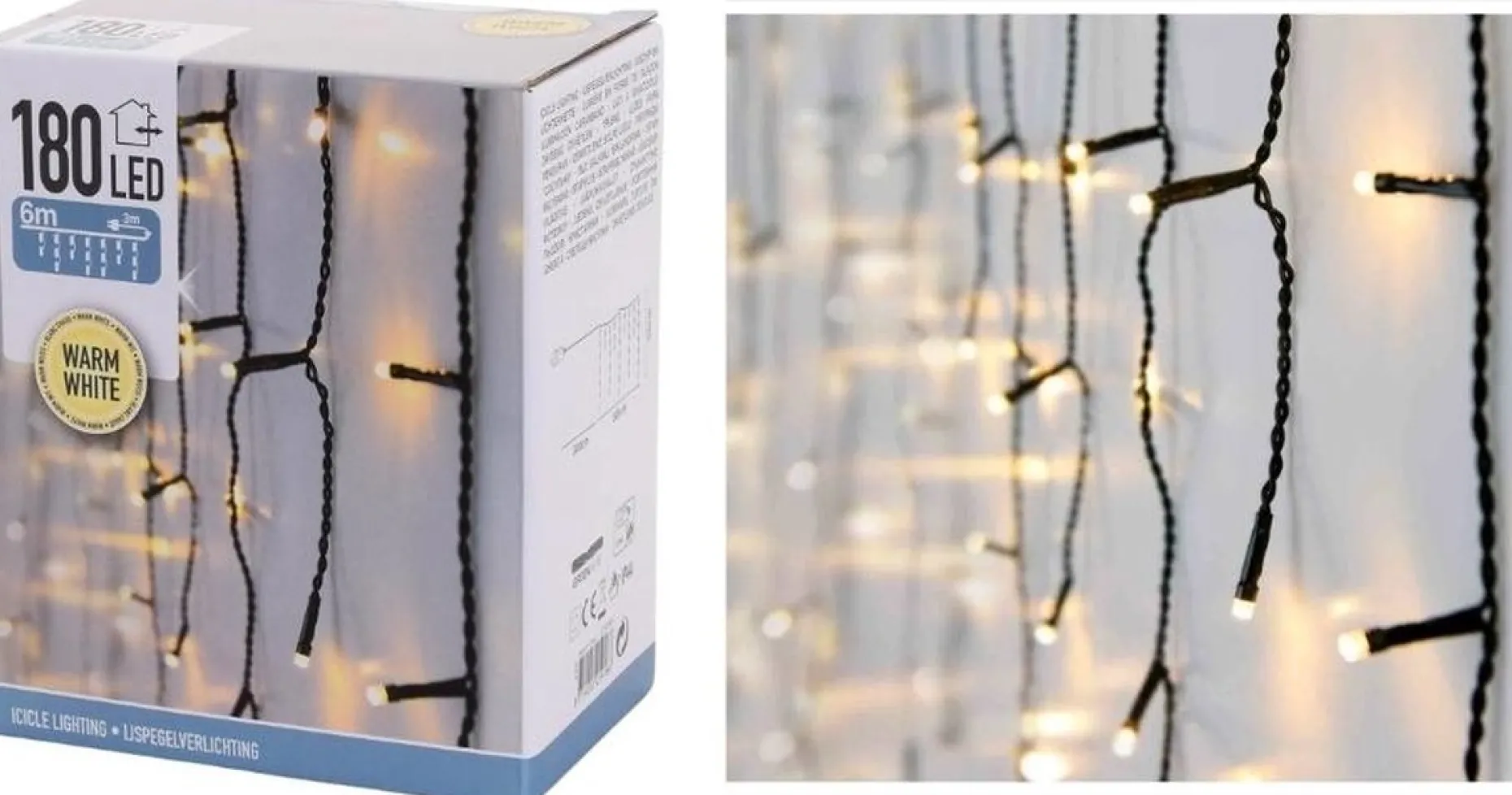 Merkloos Lichtgordijnen^Kerstverlichting - Ijspegel - Lichtgordijn - 6 Meter - Ijspegel - 180 Led's Voor Binnen & Buiten