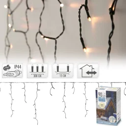 Merkloos Lichtgordijnen^Kerstverlichting - Ijspegel - Lichtgordijn - 3 Meter - Ijspegel - 90 Led's Voor Binnen & Buiten