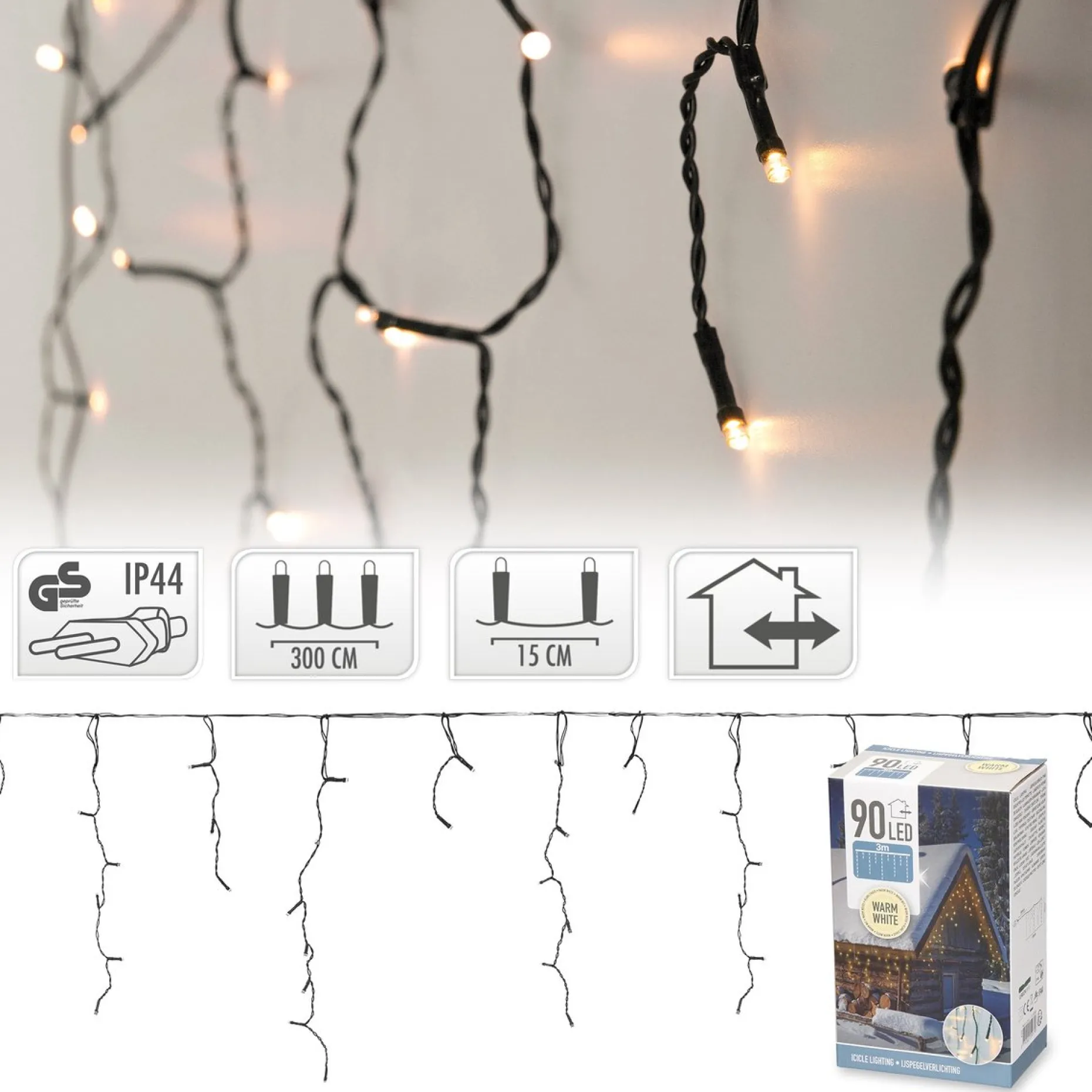 Merkloos Lichtgordijnen^Kerstverlichting - Ijspegel - Lichtgordijn - 3 Meter - Ijspegel - 90 Led's Voor Binnen & Buiten