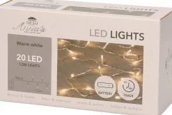 Anna's Collection Kerstlichtsnoeren^Kerstverlichting Met Timer 20 Warm Witte Lampjes Op Batterijen - Lichtsnoer Transparant Met 20 Leds