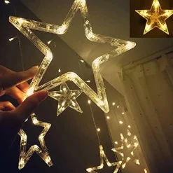 Merkloos Lichtgordijnen^Kerstverlichting Sterrengordijn - 2,5 M - Warmwit - Voor Binnen