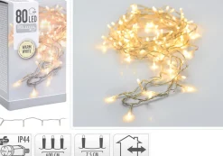 Merkloos Kerstboomverlichting^Kerstverlichting Transparant Snoer Met 80 Warm Witte Lampjes - 6 Meter - Kerstlampjes/Kerstlichtjes - Binnen/Buiten