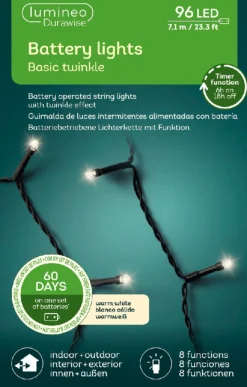 Decoris Kerstlichtsnoeren^Kerstverlichting Twinkle Op Batterij Warm Wit Buiten 96 Lampjes - Boomverlichting
