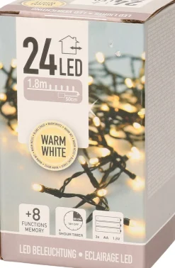 Bellatio Decorations Kerstboomverlichting^Kerstverlichting 24 Warm Witte Lampjes Op Batterij 2 Meter Met Timer - Kerstlampjes/Kerstlichtjes Op Batterijen