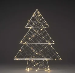 Konst Smide Verlichte Kerstfiguren^Konstsmide 1792 - Kerstdecoratie - Metalen Kerstboom Zilver 3D Met 100 Ledjes - 47 X 60 Cm - 3V - Voor Binnen - Warmwit