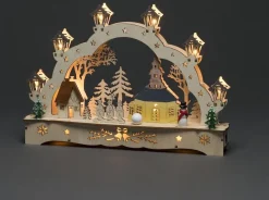 Konst Smide Verlichte Kerstfiguren^Konstsmide Kersttafereel Kerk/Sneeuwpop Led 27,5 Cm Hout Naturel
