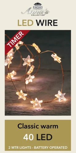 Anna's Collection Kerstlichtsnoeren^Koperdraad Draadverlichting Sterren Met Timer Wit 2 Meter - Sfeerverlichting Voor Binnen Gebruik