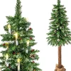 Viking Choice Kunstkerstbomen^Kunst Kerstboom Met Houten Stam – 220 Cm + Sneeuw & Versiering