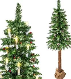 Viking Choice Kunstkerstbomen^Kunst Kerstboom Met Houten Stam – 220 Cm + Sneeuw & Versiering