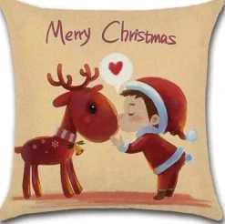 By Javy Kussenhoes Kerst - Rendier En Poppetje - Kussenhoes - Kerst - 45X45 Cm - Sierkussen - Polyester Discount