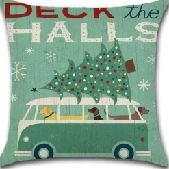 By Javy Kussenhoes Kerst - Volkswagen Familie Boom - Kussenhoes - Kerst - 45X45 Cm - Sierkussen - Polyester Groentinten, Wit, Rood Discount