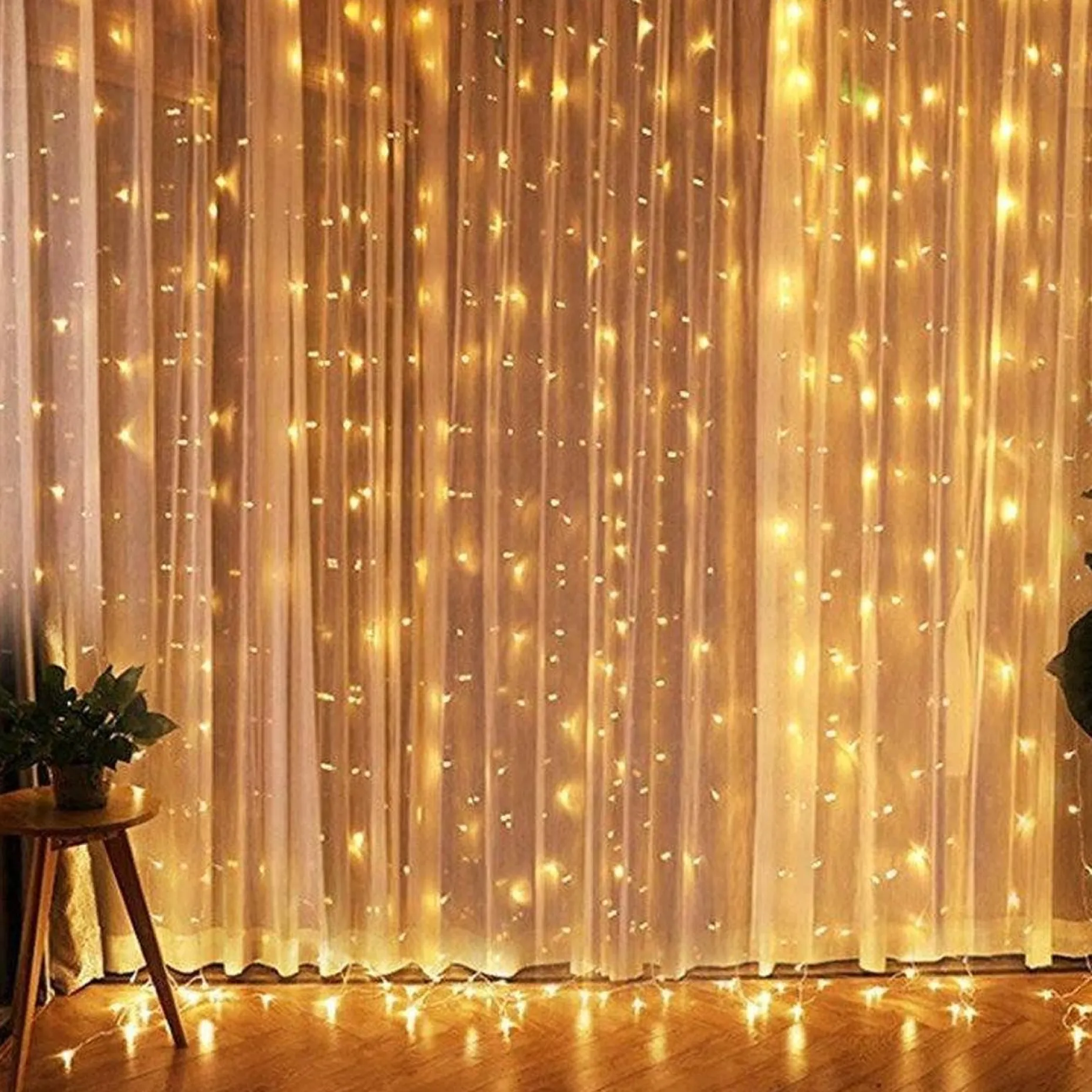 Merkloos Lichtgordijnen^Led Gordijn 3X3 Meter - Kerstverlichting - 300 Leds - Lichtgordijn - Warm Wit - Kerstmis - Feestdagen - Binnenverlichting - Trouwfeest Verlichting