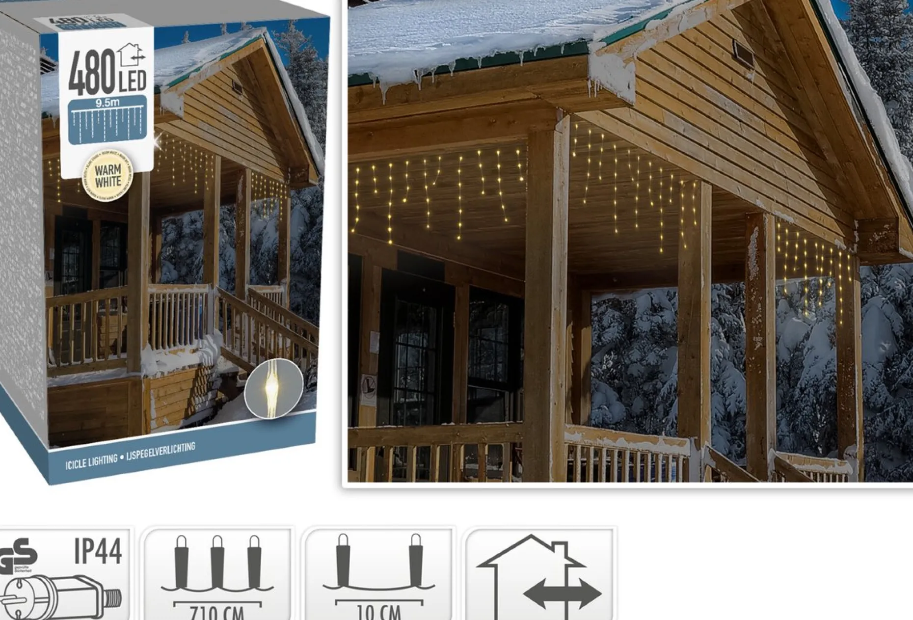 Nampook Lichtgordijnen^Led Ijspegel Kerstverlichting 480Led - 9,5 Meter - Voor Binnen & Buiten