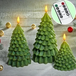 Merkloos Verlichte Kerstfiguren^Led Kaarsen Van Was »Dennenboom «, 3-Delige Set