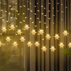 Merkloos Verlichte Kerstfiguren^Led Lichtgordijn Led Lichtsnoer Led Sneeuwvlokken Kerstverlichting Voor Binnen En Buiten Kerstdecoratie Kerstversiering 96Leds Ip44 8 Modi 3,5M Warm Wit