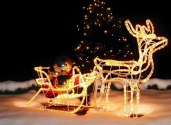 Kerstspullen.com Verlichte Kerstfiguren^Ledmaxx Lichtslang Led-Rendier Met Slee - 140 X 23 X 65 Cm - Voor Binnen En Buiten