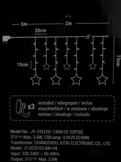 Merkloos Lichtgordijnen^Led Sterrengordijn - Kerstverlichting Raam - Lichtgordijn Kerst - Sterverlichting - Kerstverlichting Binnen - Kerstdecoratie - Sfeerverlichting - Licht Sterren - Warm Wit - Met Timer