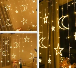 Lichtendirect Lichtgordijnen^- Lichtslinger- Kerstverlichting Maan- 3.5 Meter 138 Led- Lichtgrodijn Sfeer Verlichting-Gordijnverlichting -Lichtsnoer Voor Binnen - Ramadan-Suikerfeest