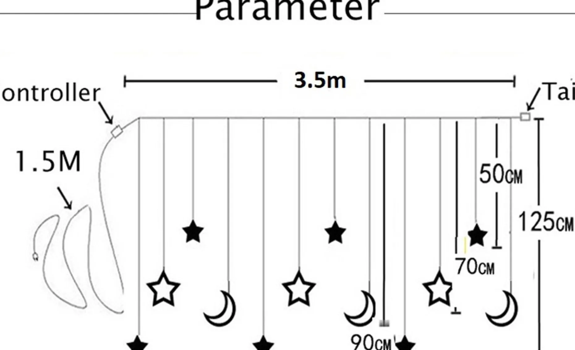 Lichtendirect Lichtgordijnen^- Lichtslinger- Kerstverlichting Maan- 3.5 Meter 138 Led- Lichtgrodijn Sfeer Verlichting-Gordijnverlichting -Lichtsnoer Voor Binnen - Ramadan-Suikerfeest