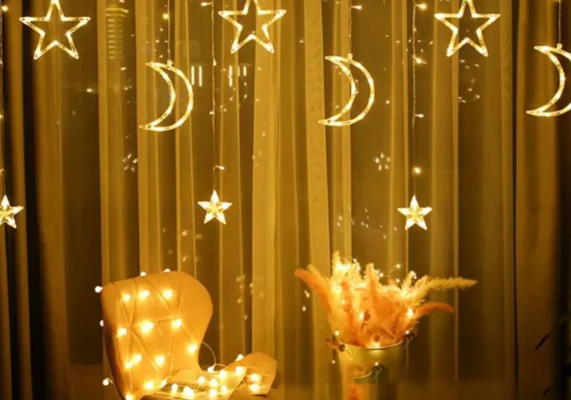 Lichtendirect Lichtgordijnen^- Lichtslinger- Kerstverlichting Maan- 3.5 Meter 138 Led- Lichtgrodijn Sfeer Verlichting-Gordijnverlichting -Lichtsnoer Voor Binnen - Ramadan-Suikerfeest
