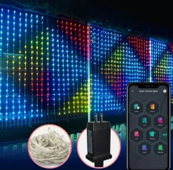 Lichtendirect Lichtgordijnen^-Smart-Lichtslinger-400 Rgb Leds- 2X2M- App-Sfeerverlichting-Decoratie-Kerstverlichting-Tuinverlichting-Bruiloft-Festival-Lichtsnoer-Prikkabel