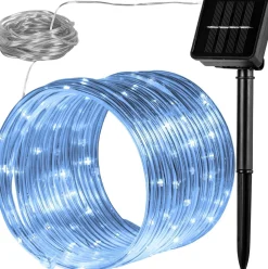 Trend24 Lichtslangen^Lichtslang Buiten - Kerstverlichting Buiten - Kerstverlichting Binnen - Kerstversiering - Lichtsnoer - Slangverlichting - Voor Binnen En Buiten - Solar - Op Zonne Energie - 10 M - Koud Wit