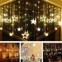 Liviner® Lichtgordijnen^ Kerstverlichting Sterrengordijn - 2,5 M - Warmwit - Voor Binnen - Kerst Accessoires