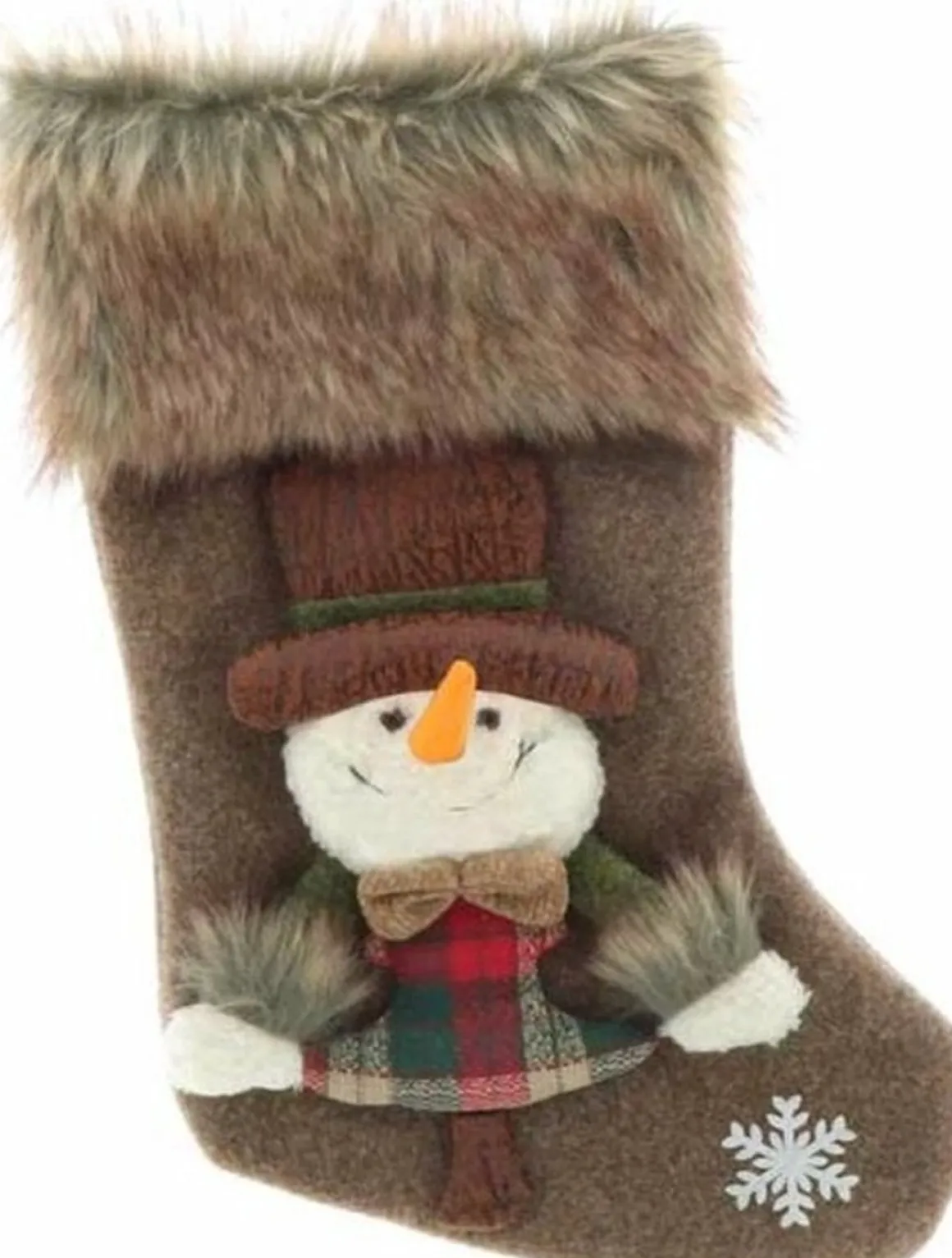 Unique Living Luxe 3D Kerstsok - Sneeuwpop - 23 X 46 Cm - Bruin Clearance