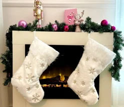 Meisterhome ® Kerst Decoratie Kerstsokken Kerst Cadeau Kerstboom Kerst Sok Set Van 2 Stuks Goud En Zilver Geborduurd Shop