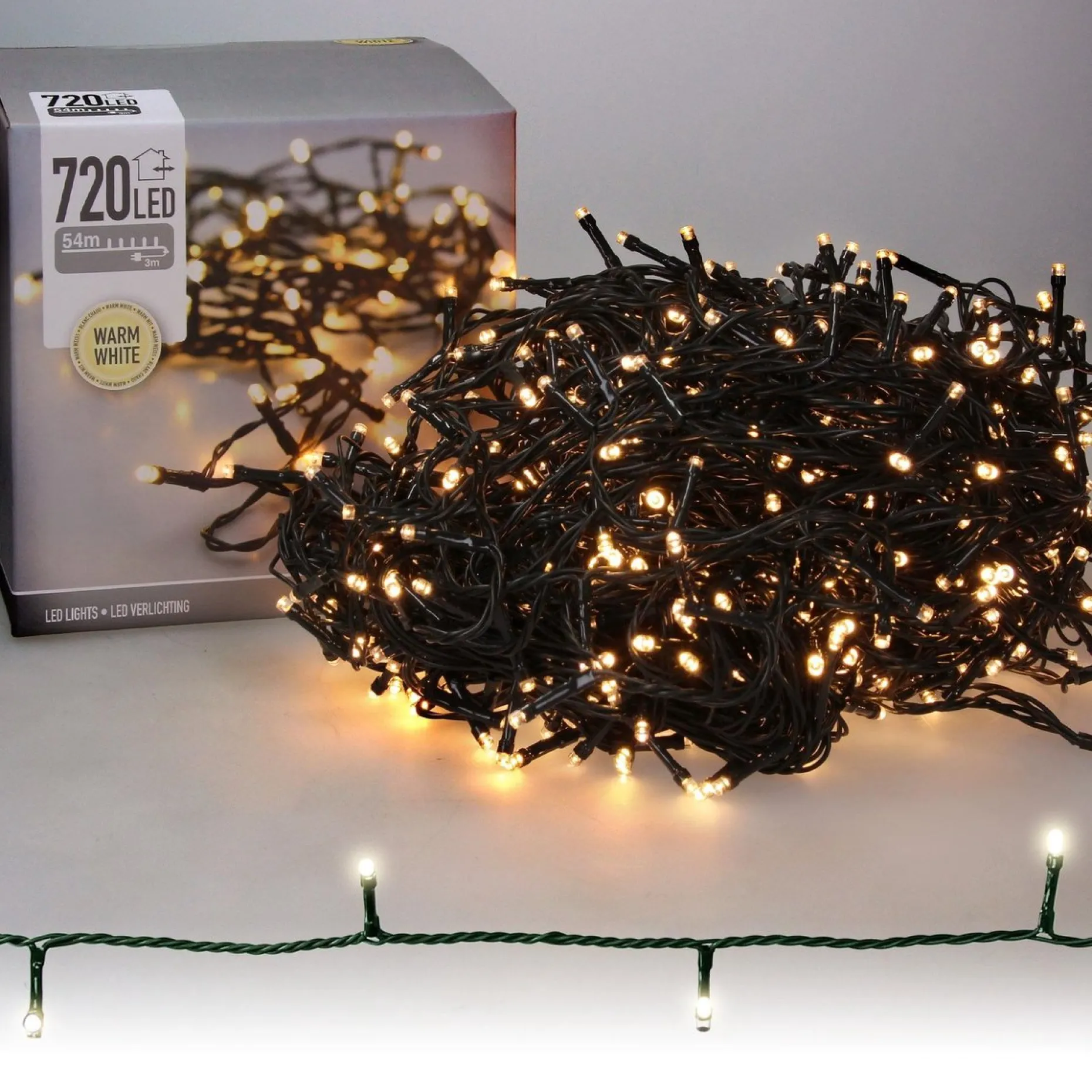Merkloos Kerstboomverlichting^54 Meter Ledverlichting / Ledsnoer Met 720 Led's Warm/Wit | Voor Binnen En Buiten